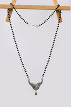 925 Silver Mangalsutra with Antique Round Pendant & Green Stone Drop