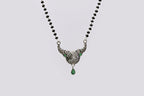 925 Silver Mangalsutra with Antique Round Pendant & Green Stone Drop