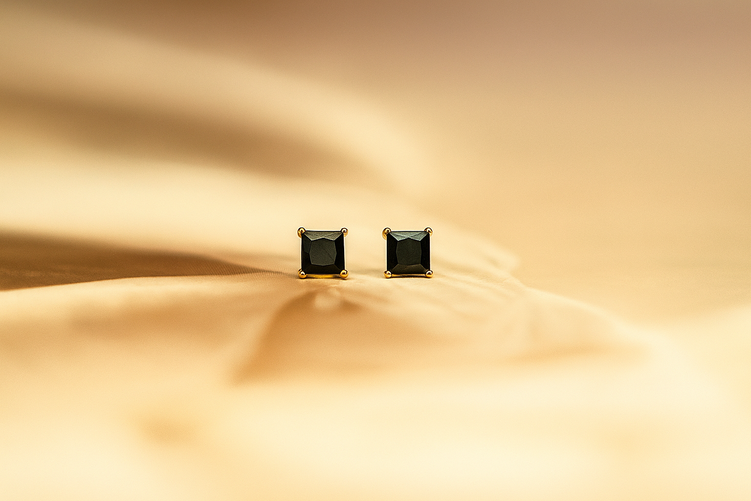 Black Onyx Square Gold Stud Earrings