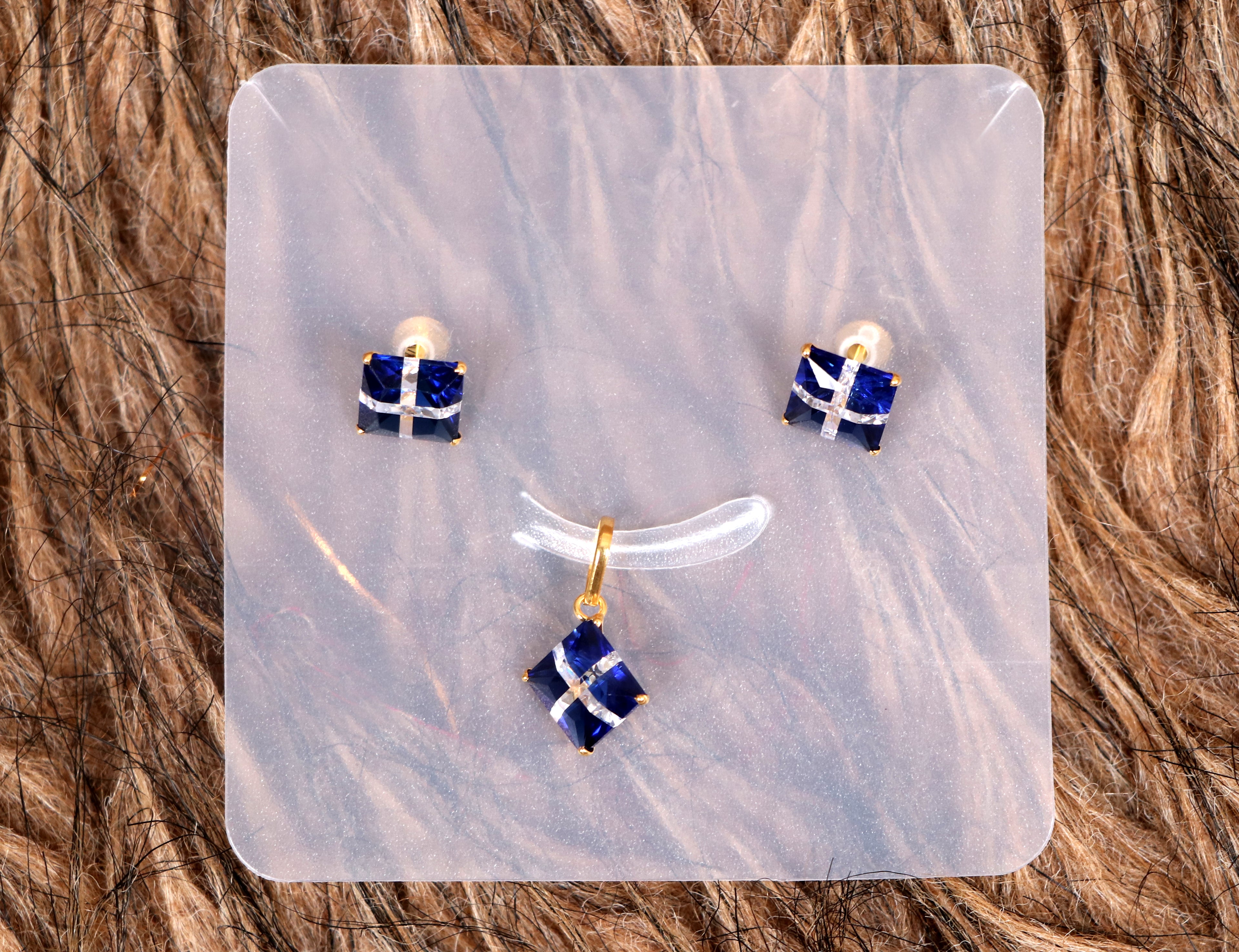 Blue Square Stone Pendant & Earring Set
