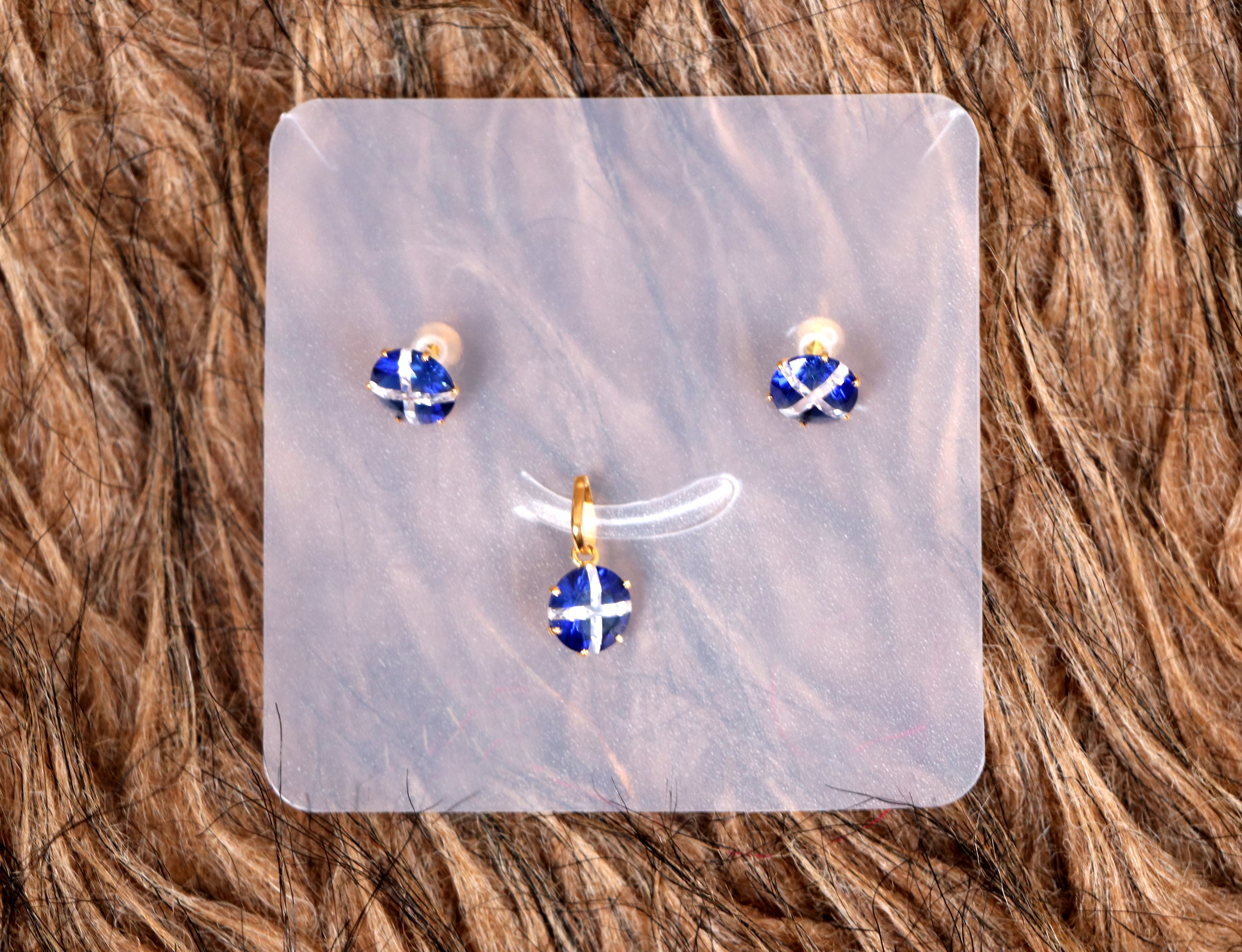 Blue Sapphire 18K Gold Pendant & Earring Set