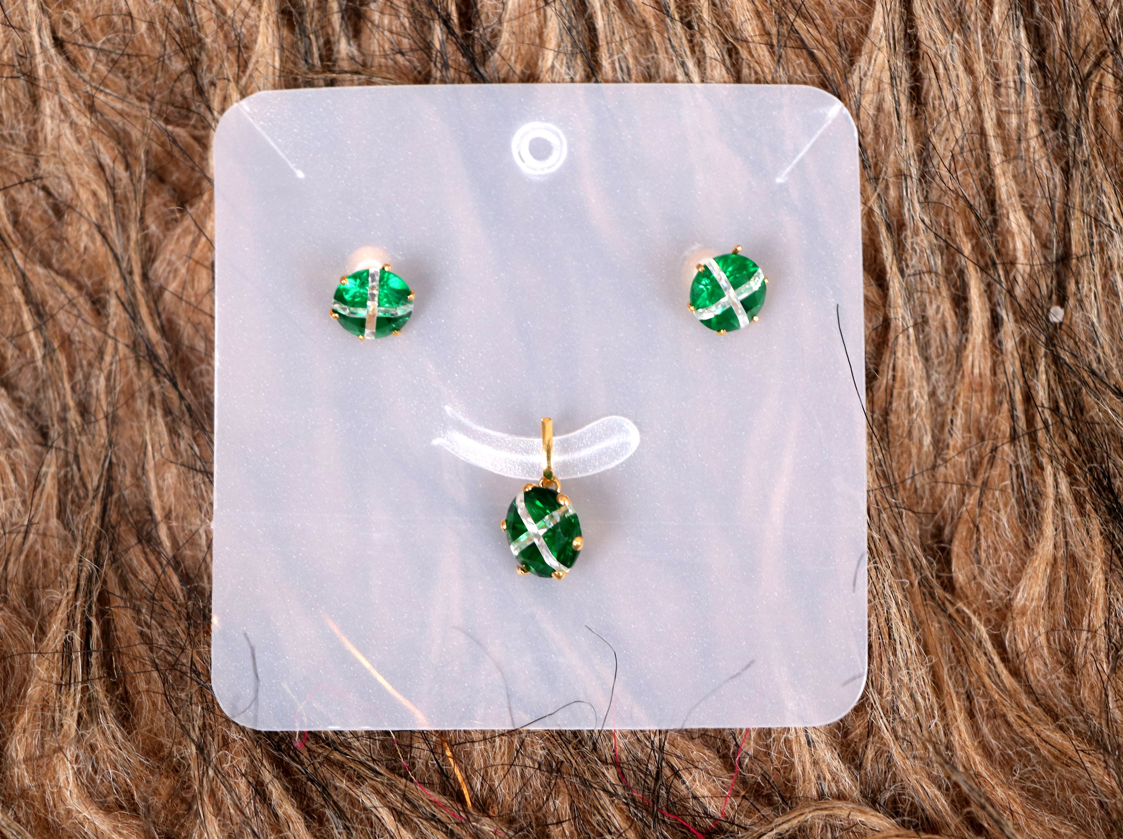 Emerald Green Gold Pendant & Earring Set