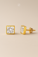 Square-Cut Solitaire Gold Stud Earrings