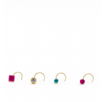 18K Gold Nose Pin Combo – Pink Sapphire, White CZ & Blue Topaz (Set of 4)