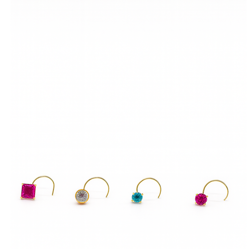 18K Gold Nose Pin Combo – Pink Sapphire, White CZ & Blue Topaz (Set of 4)